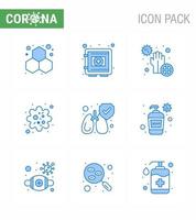 ensemble d'icônes covid19 pour l'infographie 9 pack bleu tel que les particules de virus securitybox infection mains coronavirus viral 2019nov éléments de conception de vecteur de maladie