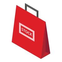 icône de vente de sac de stock rouge, style isométrique vecteur