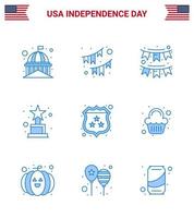 gros pack de 9 usa joyeux jour de l'indépendance usa vecteur blues et symboles modifiables de gâteau bouclier parti trophée de sécurité éléments de conception vectoriels modifiables usa day