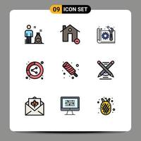 interface mobile ligne remplie ensemble de 9 pictogrammes de plan de conversion d'architecture de données de partage éléments de conception vectoriels modifiables vecteur
