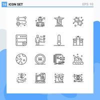 ensemble de pictogrammes de 16 contours simples de recherche de compétences professionnelles base de données christ éléments de conception vectoriels modifiables moléculaires vecteur