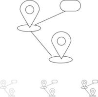 carte de localisation gps jeu d'icônes de ligne noire audacieuse et mince vecteur