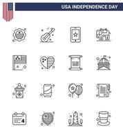 joyeux jour de l'indépendance 16 lignes pack d'icônes pour le web et l'impression flag day mobile usa elephent modifiable usa day vector design elements