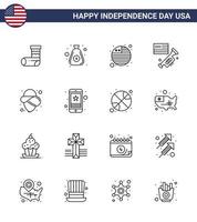ensemble de 16 lignes vectorielles le 4 juillet fête de l'indépendance des états-unis comme le chapeau états-unis pays haut-parleur américain modifiable éléments de conception vectorielle de la journée des états-unis vecteur