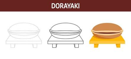 feuille de travail de traçage et de coloriage dorayaki pour les enfants vecteur