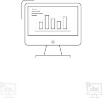 diagramme d'analyse graphique d'entreprise diagramme d'ordinateur tendances marketing jeu d'icônes de ligne noire audacieuse et mince vecteur