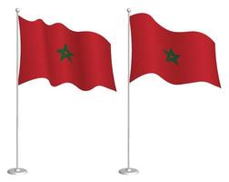 drapeau maroc sur mât agitant dans le vent. élément de conception de vacances. point de contrôle pour les symboles cartographiques. vecteur isolé sur fond blanc