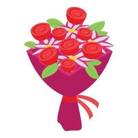 vecteur isométrique d'icône de bouquet de fleurs de la Saint-Valentin. cadeau rose