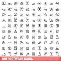Ensemble de 100 icônes de chaussures, style de contour vecteur