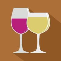 verres avec icône de vin rouge et blanc, style plat vecteur