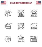 9 panneaux de ligne pour les paquets de beignets de la fête de l'indépendance des états-unis argent usa wisconsin éléments de conception vectoriels modifiables de la journée des états-unis vecteur