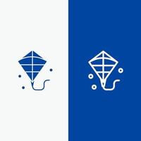 festival de cerfs volants ligne et glyphe icône solide bannière bleue ligne et glyphe icône solide bannière bleue vecteur