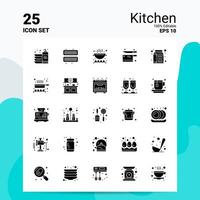 25 jeu d'icônes de cuisine 100 eps modifiables 10 fichiers idées de concept de logo d'entreprise conception d'icône de glyphe solide vecteur