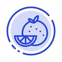 L'icône de la ligne en pointillé bleu madrigal de fruits alimentaires orange vecteur