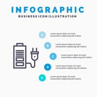 icône de ligne de prise de courant de batterie d'accumulateur avec fond d'infographie de présentation en 5 étapes vecteur