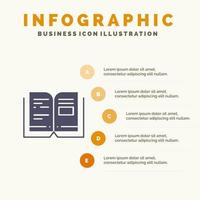livre éducation connaissances texte solide icône infographie 5 étapes présentation arrière-plan vecteur