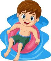 mignon petit garçon flottant sur un anneau gonflable vecteur