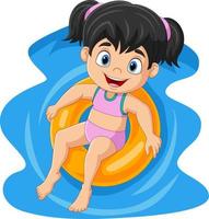 jolie petite fille avec maillot de bain flottant sur un anneau gonflable vecteur