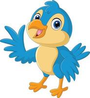 dessin animé heureux oiseau bleu agitant la main vecteur