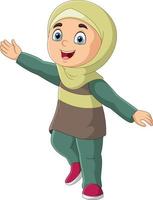 dessin animé heureuse fille musulmane dansant vecteur