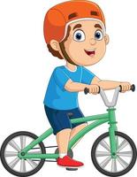 mignon petit garçon dessin animé vélo vecteur