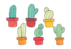 Ensemble de cactus à main dessiné à main vecteur