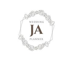 ja initiales lettre mariage monogramme logos collection, modèles minimalistes et floraux modernes dessinés à la main pour cartes d'invitation, réservez la date, identité élégante pour restaurant, boutique, café en image vectorielle vecteur