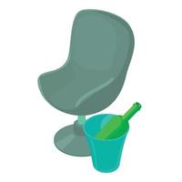 vecteur isométrique d'icône de meubles de café. chaise pivotante vert bouteille dans un seau à glace