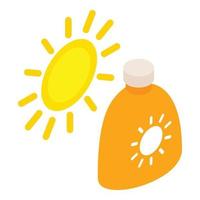 icône de protection solaire vecteur isométrique. soleil d'été éclatant et crème protectrice