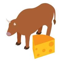 vecteur isométrique d'icône de symbole suisse. icône de vache et morceau de fromage suisse