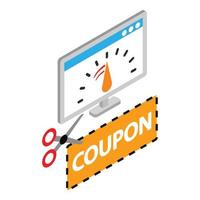 vecteur isométrique d'icône d'achat en ligne. ciseaux d'écran d'ordinateur qui coupent le coupon