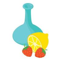 vecteur isométrique d'icône de limonade aux fraises. carafe vide citron et fraise