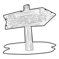 icône de panneau de direction en bois de plage vecteur