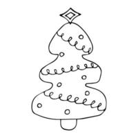 vecteur d'arbre de noël doodle noir et blanc