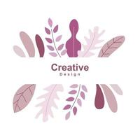 belle composition d'illustration florale et de feuilles pour l'espace de titre et de copie. design romantique pour projet créatif de couleur violette vecteur
