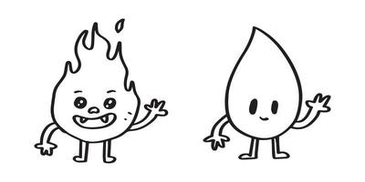 personnage de feu et d'eau illustration dessinée à la main pour la conception de la mascotte vecteur