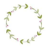 illustration de couronne de fleurs rondes pour la conception de cadre romantique. floral minimaliste pour invitation de mariage, espace de copie de texte et ornement vecteur