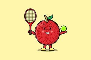 personnage de dessin animé mignon litchi jouant au tennis vecteur