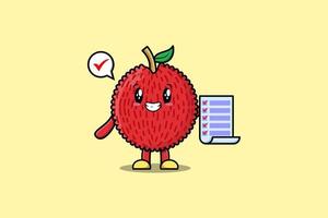 personnage de litchi de dessin animé mignon tenir une note de liste de contrôle vecteur