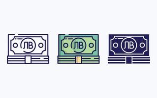 billet de banque, ligne d'argent et icône de glyphe, illustration vectorielle vecteur