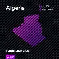 carte plate vectorielle de l'algérie en couleurs violettes sur fond noir rayé. bannière éducative vecteur