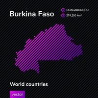 carte plate vectorielle du burkina faso en couleurs violettes sur fond noir rayé. bannière éducative vecteur