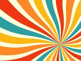 arrière-plan abstrait spirale, starburst ou sunburst. toile de fond à rayures colorées de style rétro. Art vintage des années 70. modèle graphique pour le concept de conception de bannière ou d'affiche. illustration de fond d'écran vectoriel gratuit.