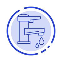 eau du robinet main eau du robinet goutte de robinet icône de ligne en pointillé bleu vecteur