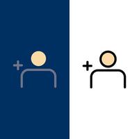 découvrir les gens instagram définit des icônes plat et ligne remplie icône ensemble vecteur fond bleu