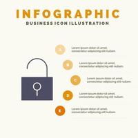 verrouiller l'interface utilisateur déverrouillée icône solide infographie 5 étapes fond de présentation vecteur