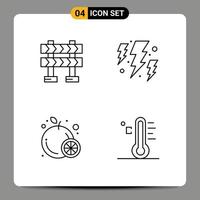 ensemble moderne de 4 couleurs et symboles plats remplis tels que barricade orange boulon météo lumière éléments de conception vectoriels modifiables vecteur