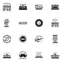 bonne fête des pères salutation main lettrage badges 16 noir faute de frappe isolé sur blanc typographie modèle de conception pour affiche bannière carte cadeau t shirt impression étiquette autocollant rétro vintage style vecteur je