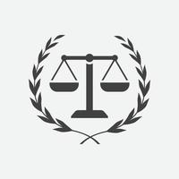 cabinet d'avocats avec icône de couronne de laurier, loi simple et conception d'icônes florales, icône de la justice, balance de l'illustration de la conception de la justice vecteur