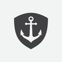 icône de logo vectoriel de bouclier d'ancre dans le style linéaire, maritime nautique, symbole d'illustration de bateau de mer océan, icône de vecteur d'ancre, bateau maritime nautique pirate, icône d'ancre, icône de vecteur simple